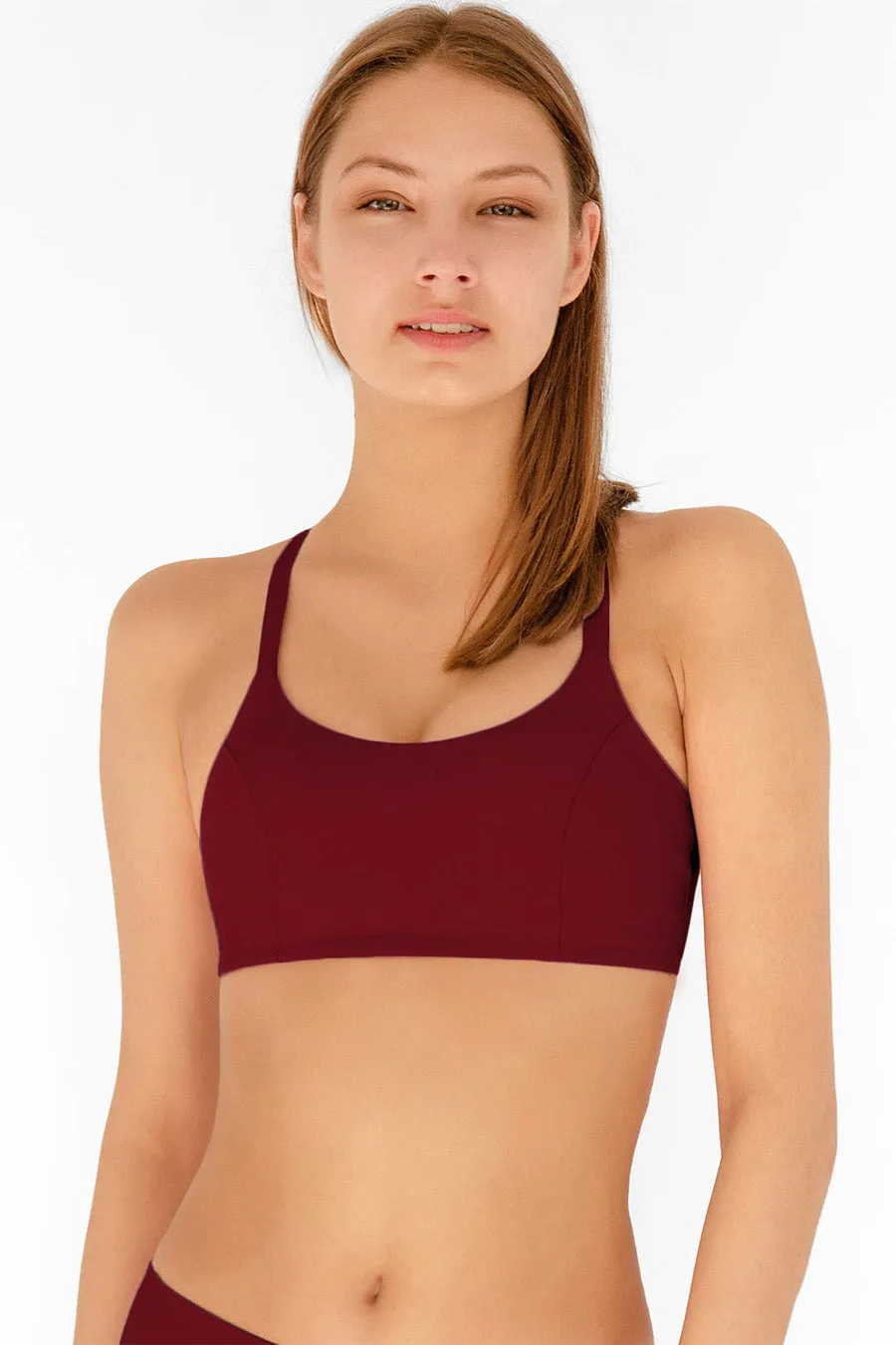 4 for $54 - Maroon Red Kelly Strappy Padded Sports Bra - Women