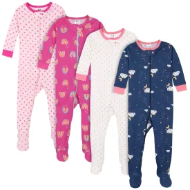 4-Pack Baby & Toddler Girls Dreams & Rainbows Snug Fit Footed Cotton Pajamas