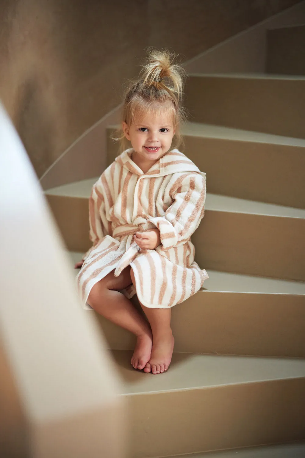 Bathrobe 1-2 year Stripe Terry - Wild Rose - GOTS