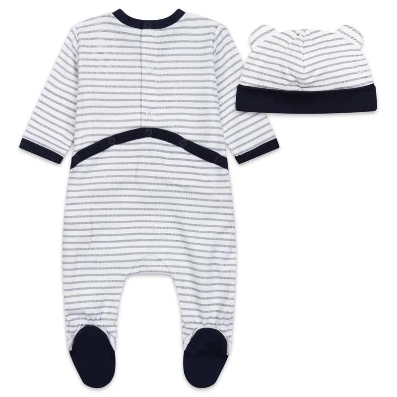 Boys Striped Babygrow   Pull On Hat Set