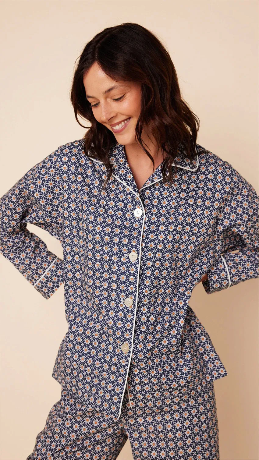 CAT'S PAJAMAS - NEWPORT DAISY LUXE PIMA COTTON PAJAMAS