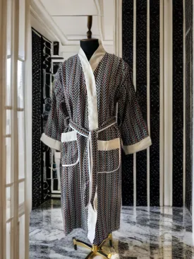 Chevron Kimono Bathrobe - Black Blue Orange White