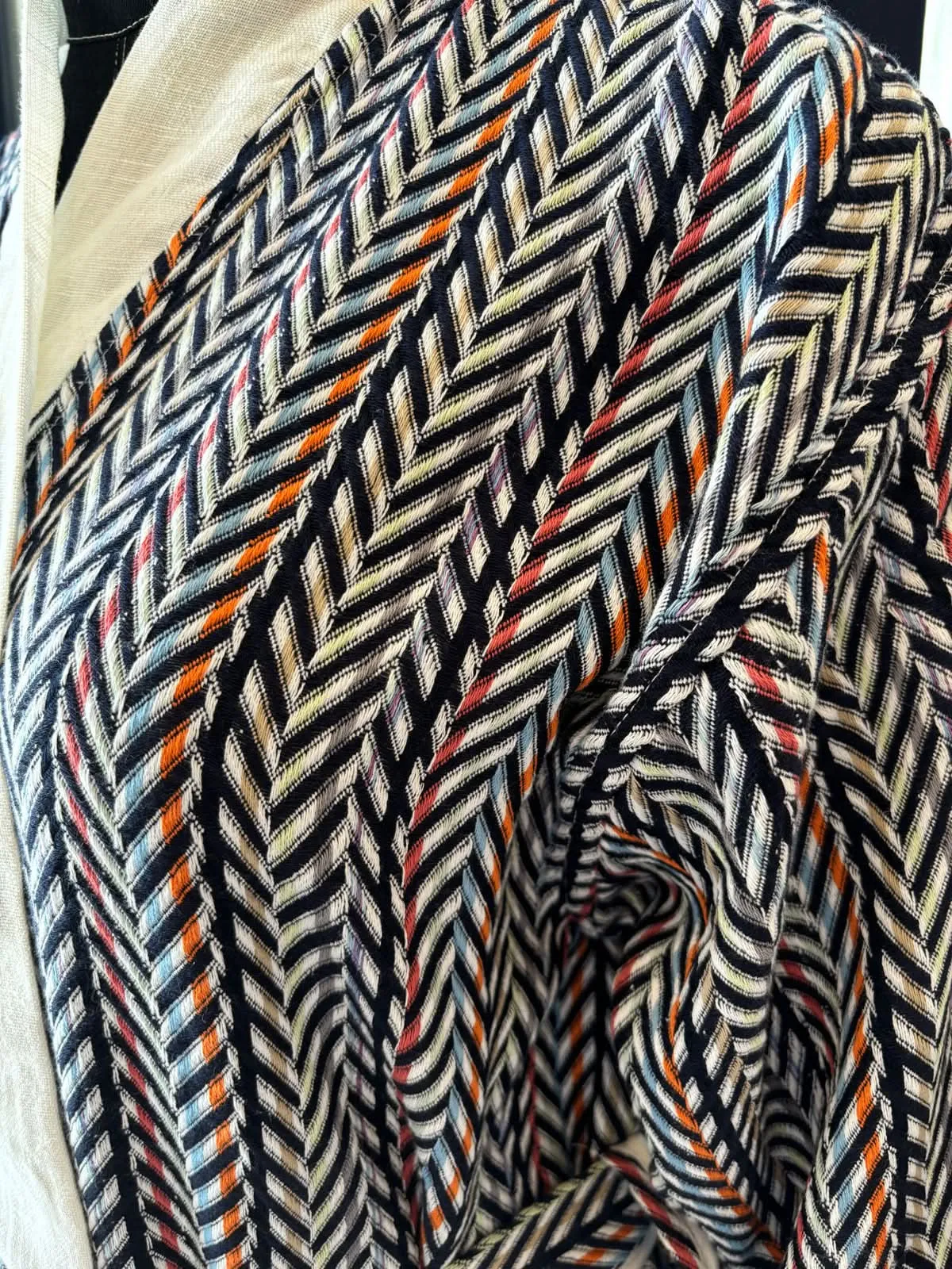 Chevron Kimono Bathrobe - Black Blue Orange White