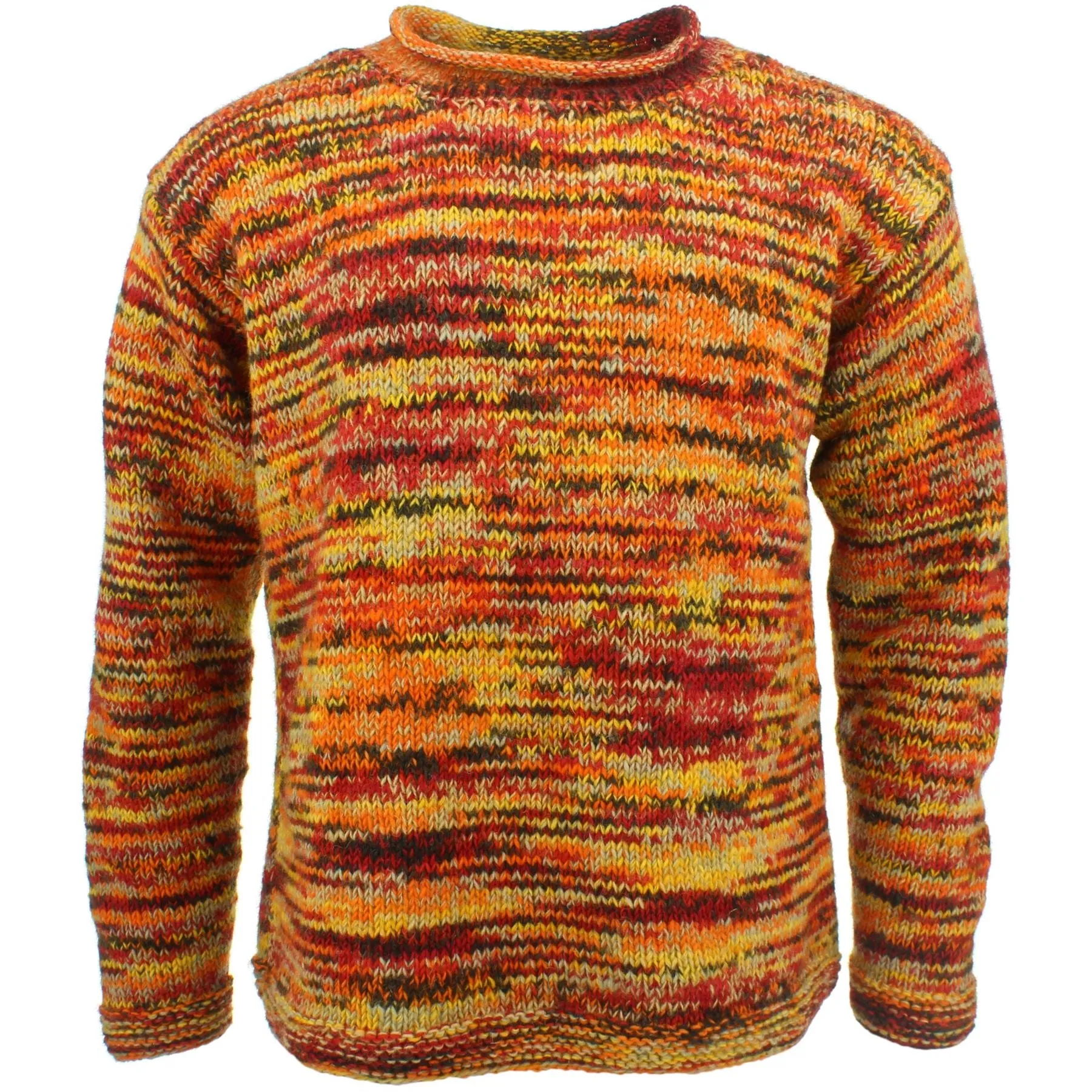 Chunky Wool Knit Space Dye Jumper - Fire Orange