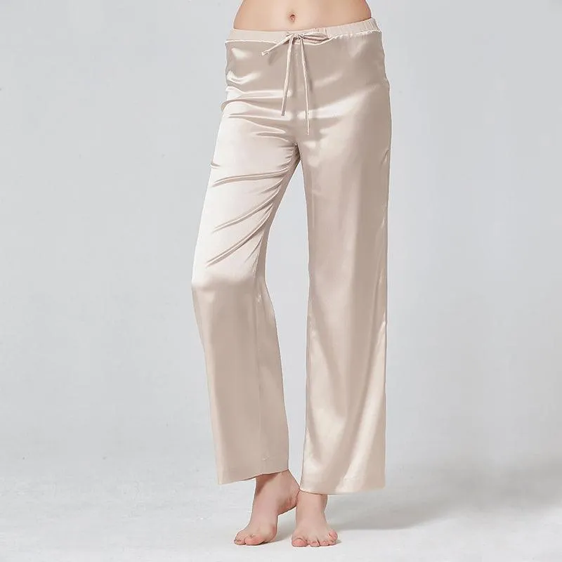 Classic Womens  Silk Pants 100% Mulberry Silk Long Pants Pure Color Silk Pajamas Pants