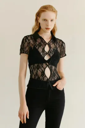 Contrast Lace Cut Out Sheer Top