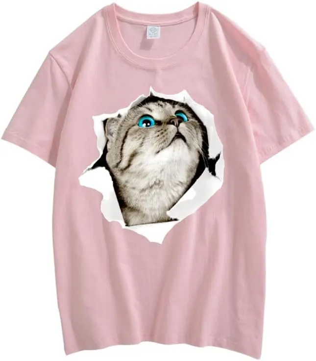 CORIRESHA Cat Lover T-Shirt Crew Neck Short Sleeve Loose Soft Cotton Teen Cute Top