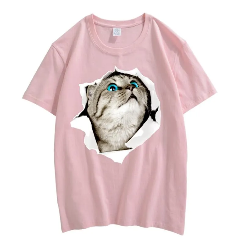 CORIRESHA Cat Lover T-Shirt Crew Neck Short Sleeve Loose Soft Cotton Teen Cute Top