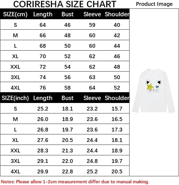 CORIRESHA Teen Y2k Star Graphic Crewneck Long Sleeve Cotton Cat Lover T-Shirt