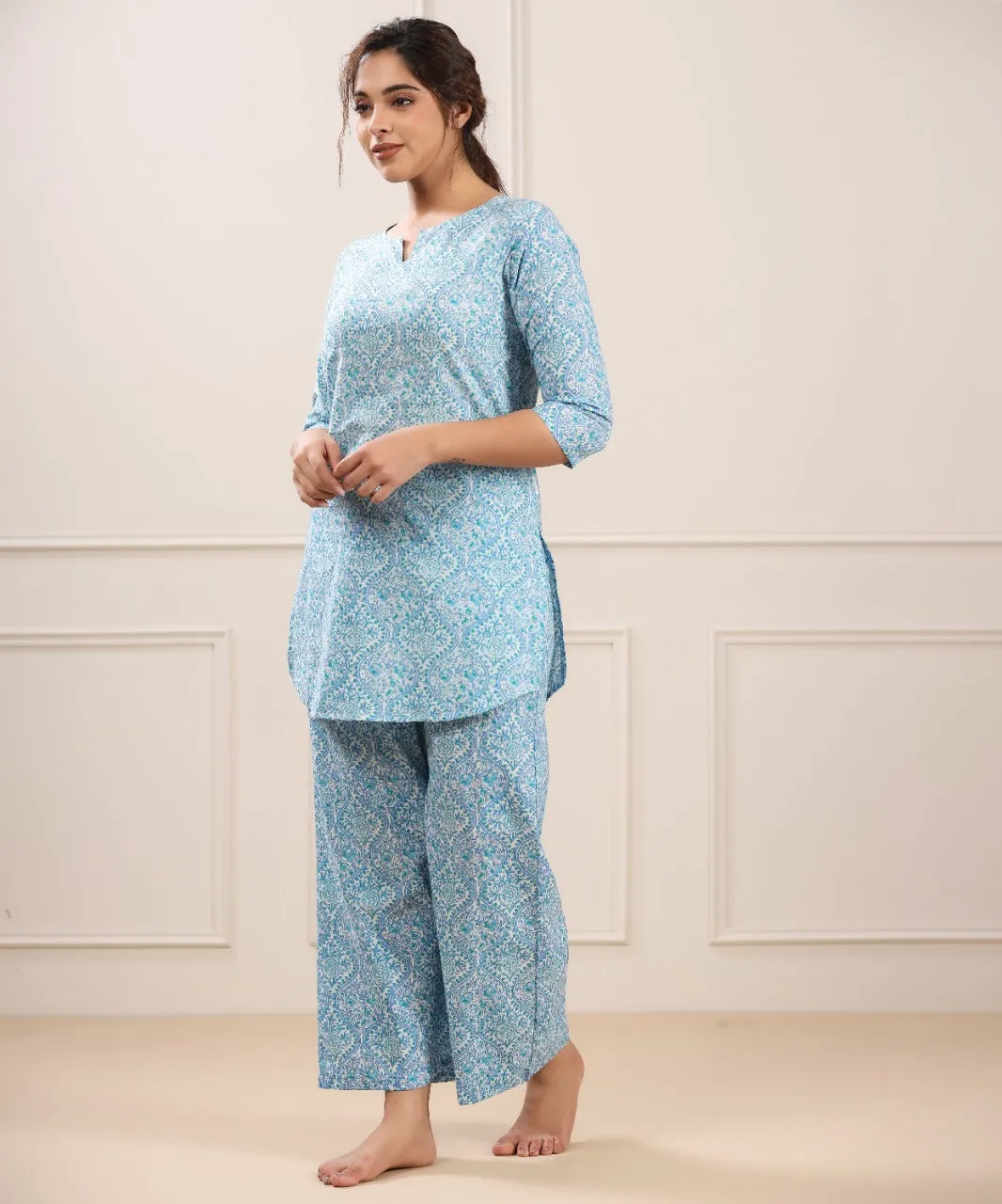 Coromandel on White Cotton Palazzo Loungewear Set