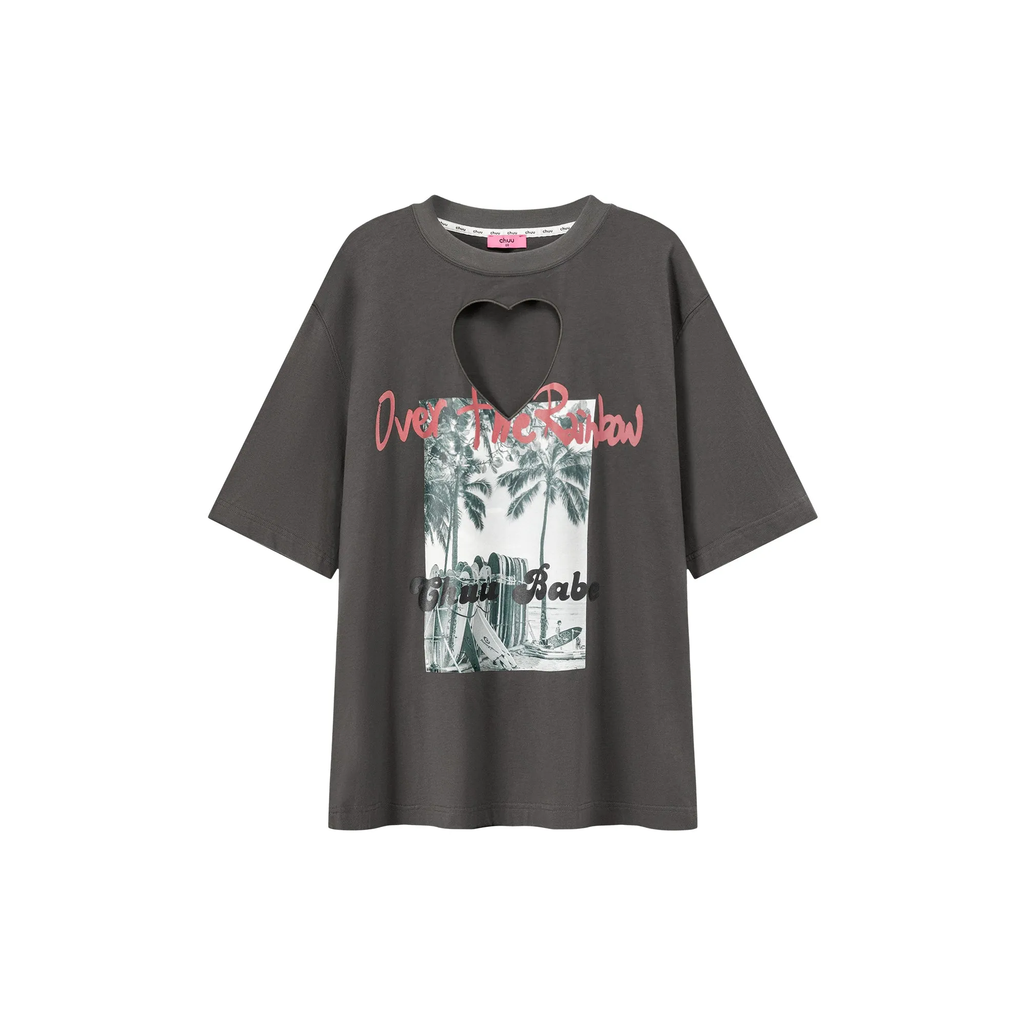 Cotton Heart Key Hole Chuu Babe Printed Loose Fit T-Shirt