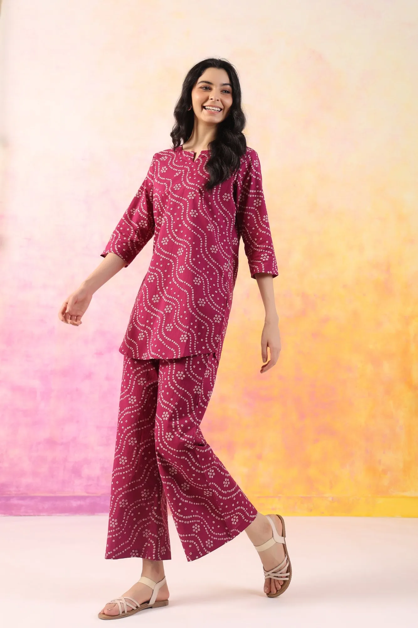 Cultural Charm Cotton Palazzo Loungewear Set