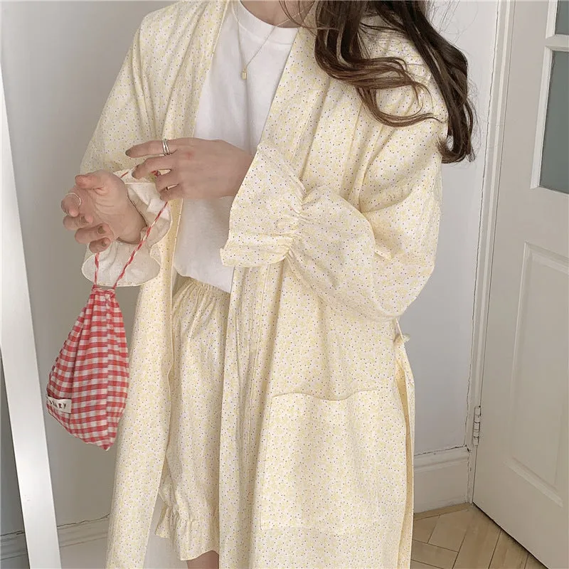 Cute Bathrobe Floral Long Kimono Loungewear