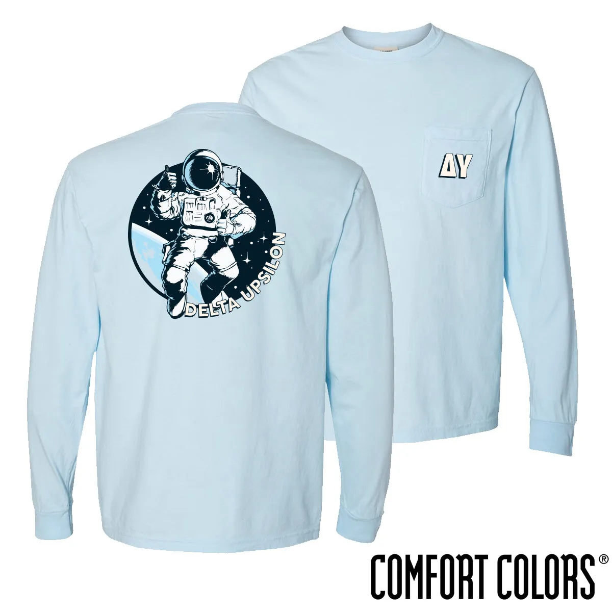 Delta Upsilon Comfort Colors Space Age Long Sleeve Pocket Tee