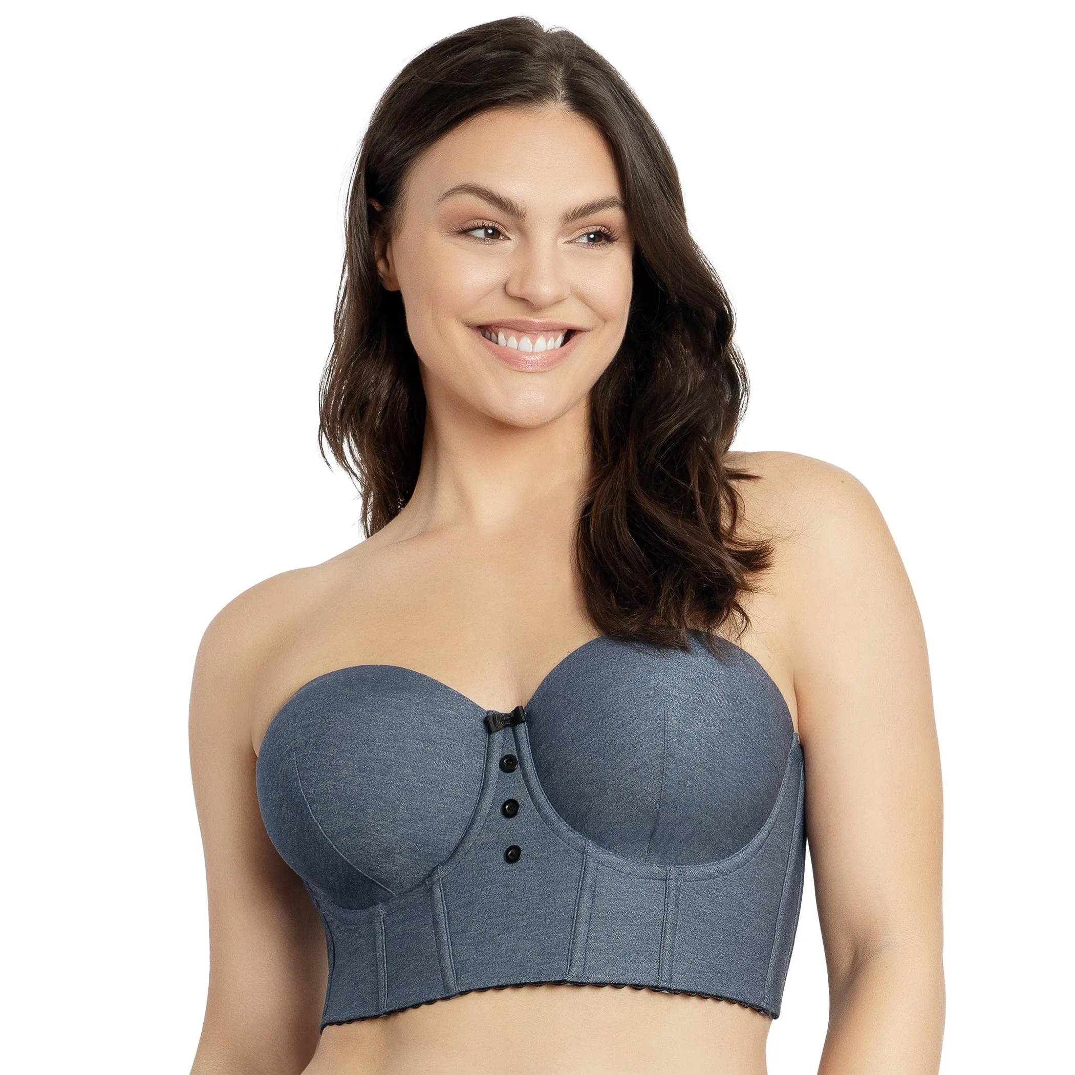 Dolly Denim Longline Strapless Bustier - Dark Blue Denim