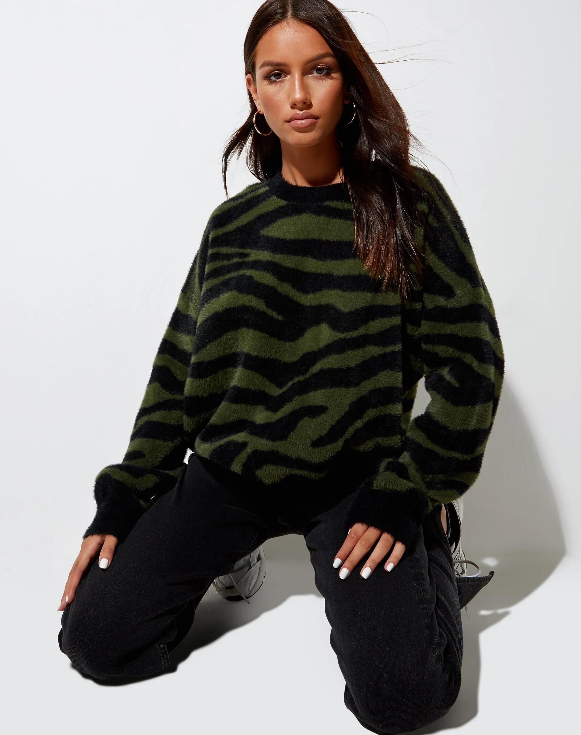 Eleni Jumper in Knit Zebra Olive and Black