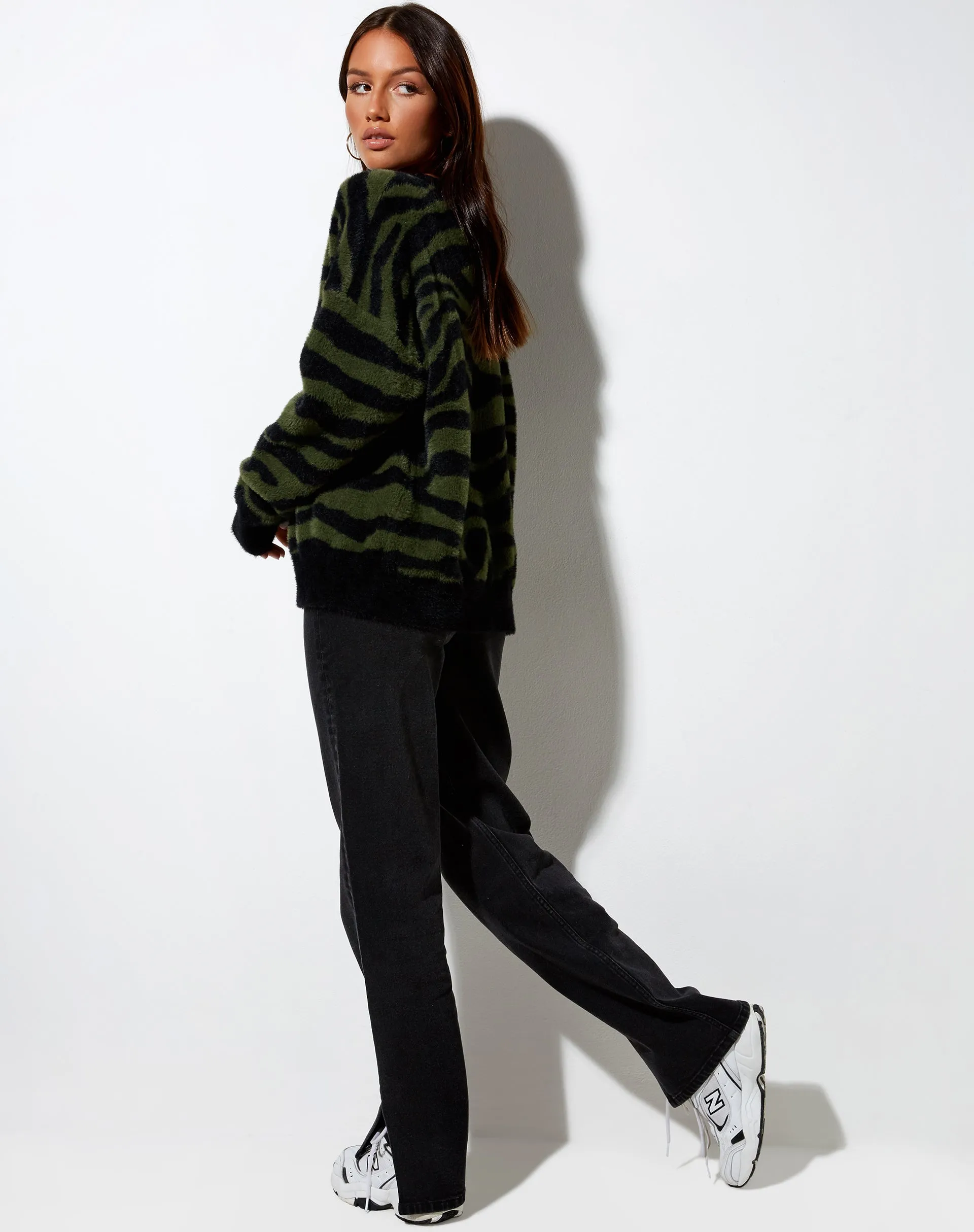 Eleni Jumper in Knit Zebra Olive and Black