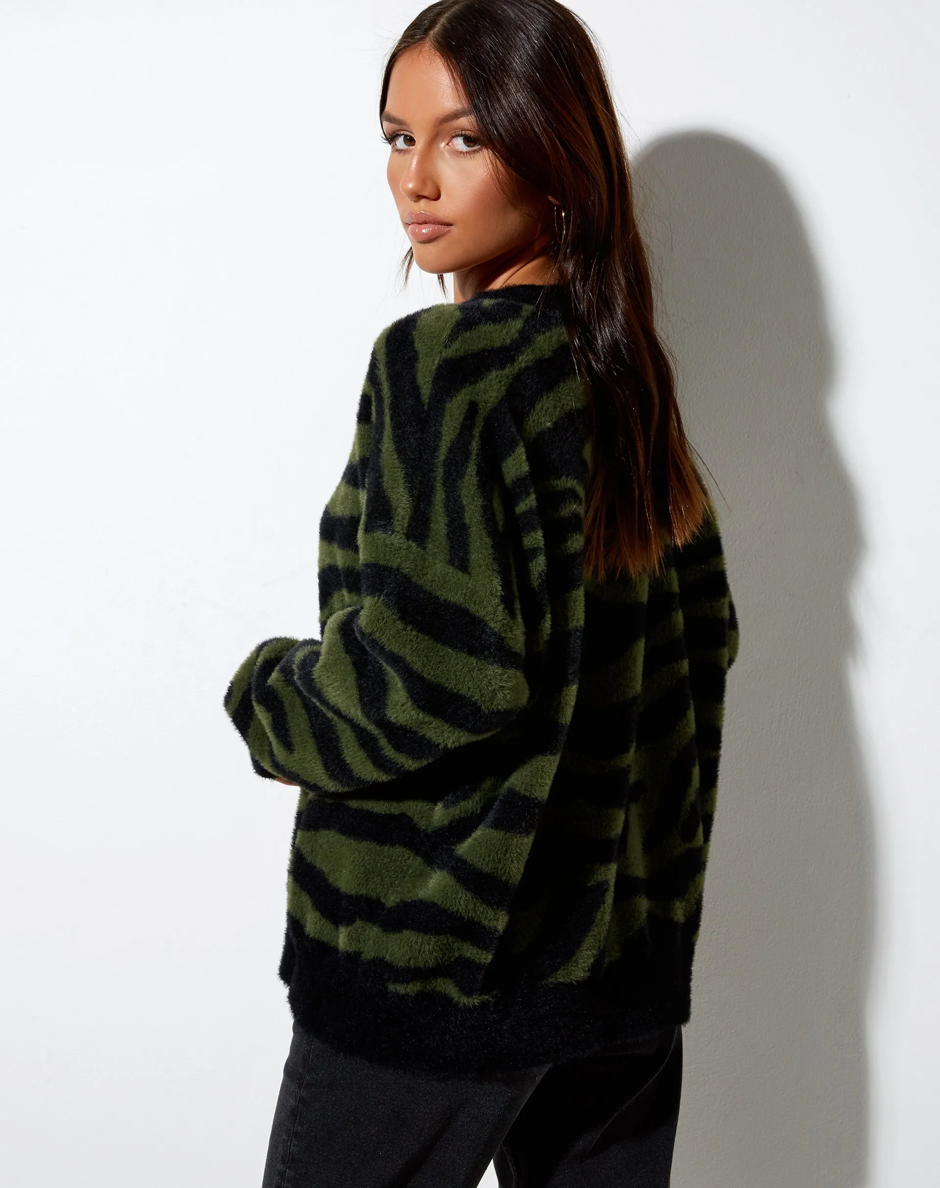 Eleni Jumper in Knit Zebra Olive and Black