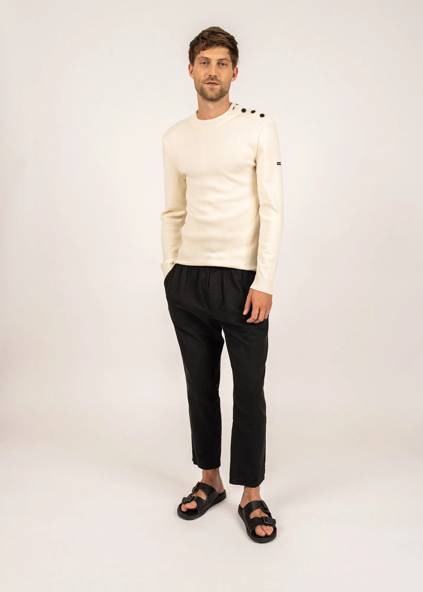 Estran wool sailor jumper - in thin knit, shoulder buttoning (ECUME)