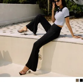 FASHION HIGH WAIST PIT STRIPE FLARED LONG PANTS