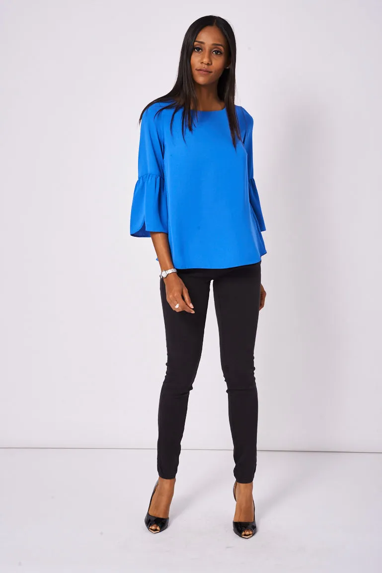 Frill Sleeve Blue Top Ex-Branded Available In Plus Sizes