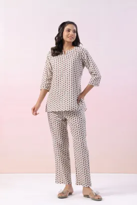 Gardenia Motif Cotton Loungewear Top Set