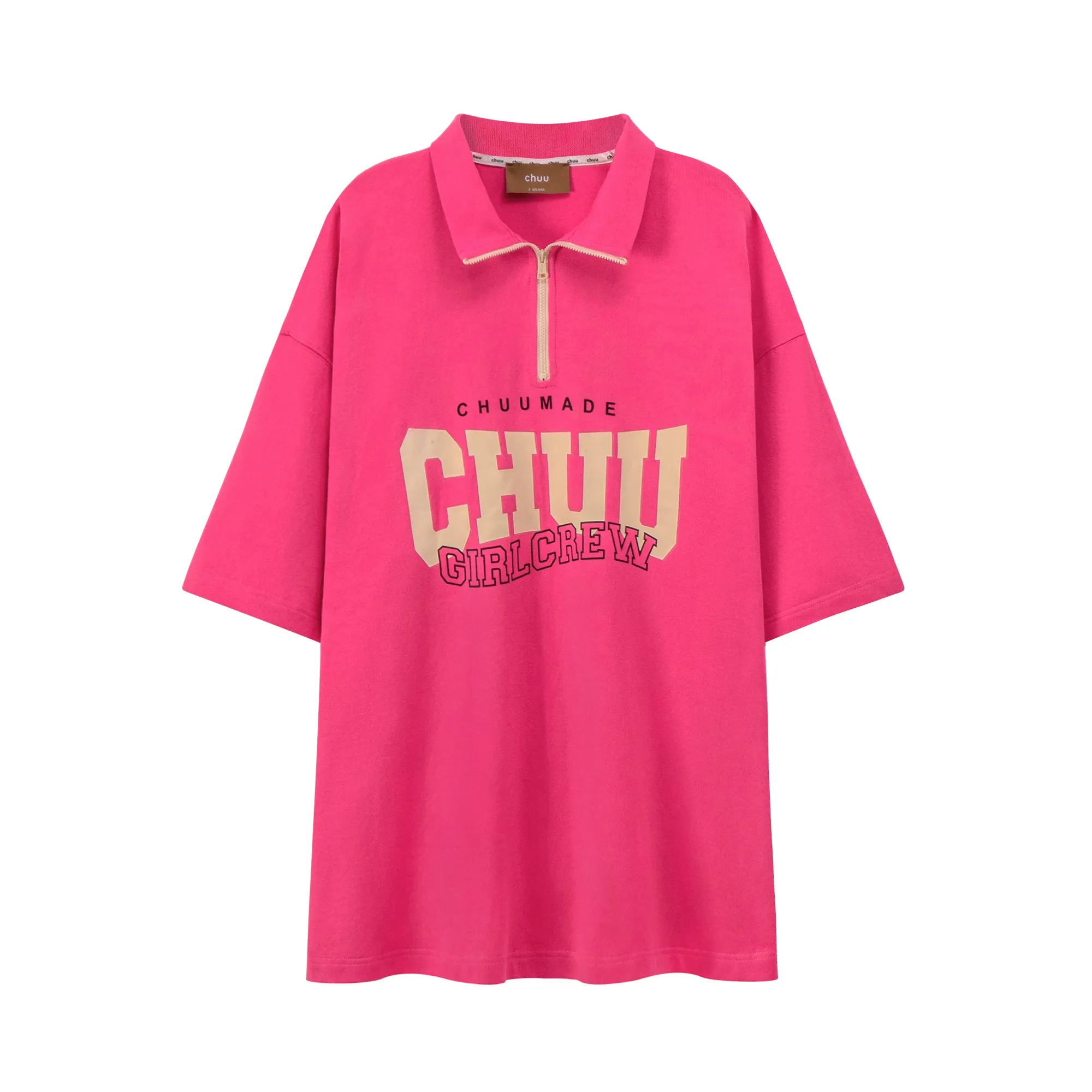 Girl Crew Half Zip-Up Loose Fit T-Shirt