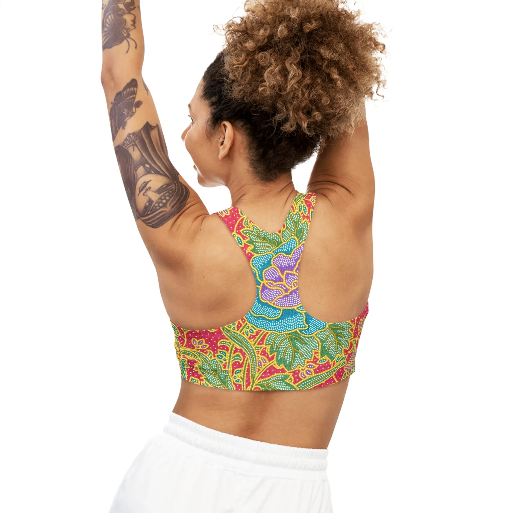 Green and red flowers - Inovax Seamless Sports Bra