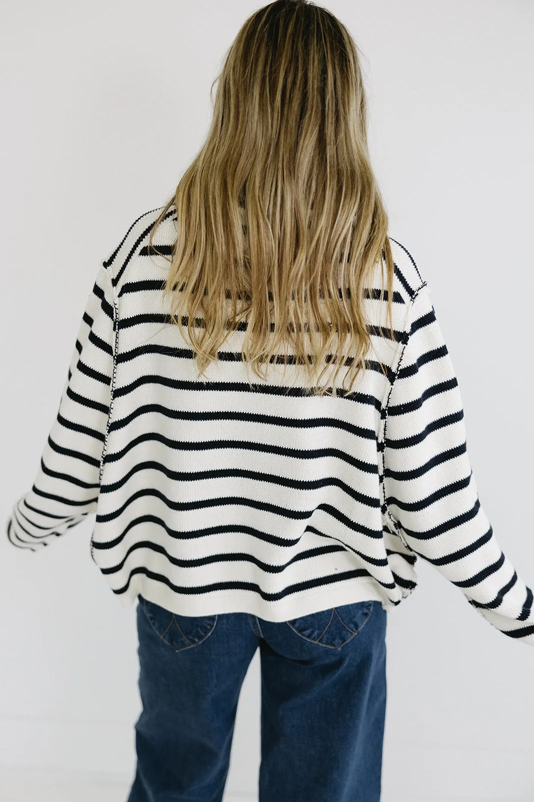 Hayden Stripe Cardigan - White/Navy