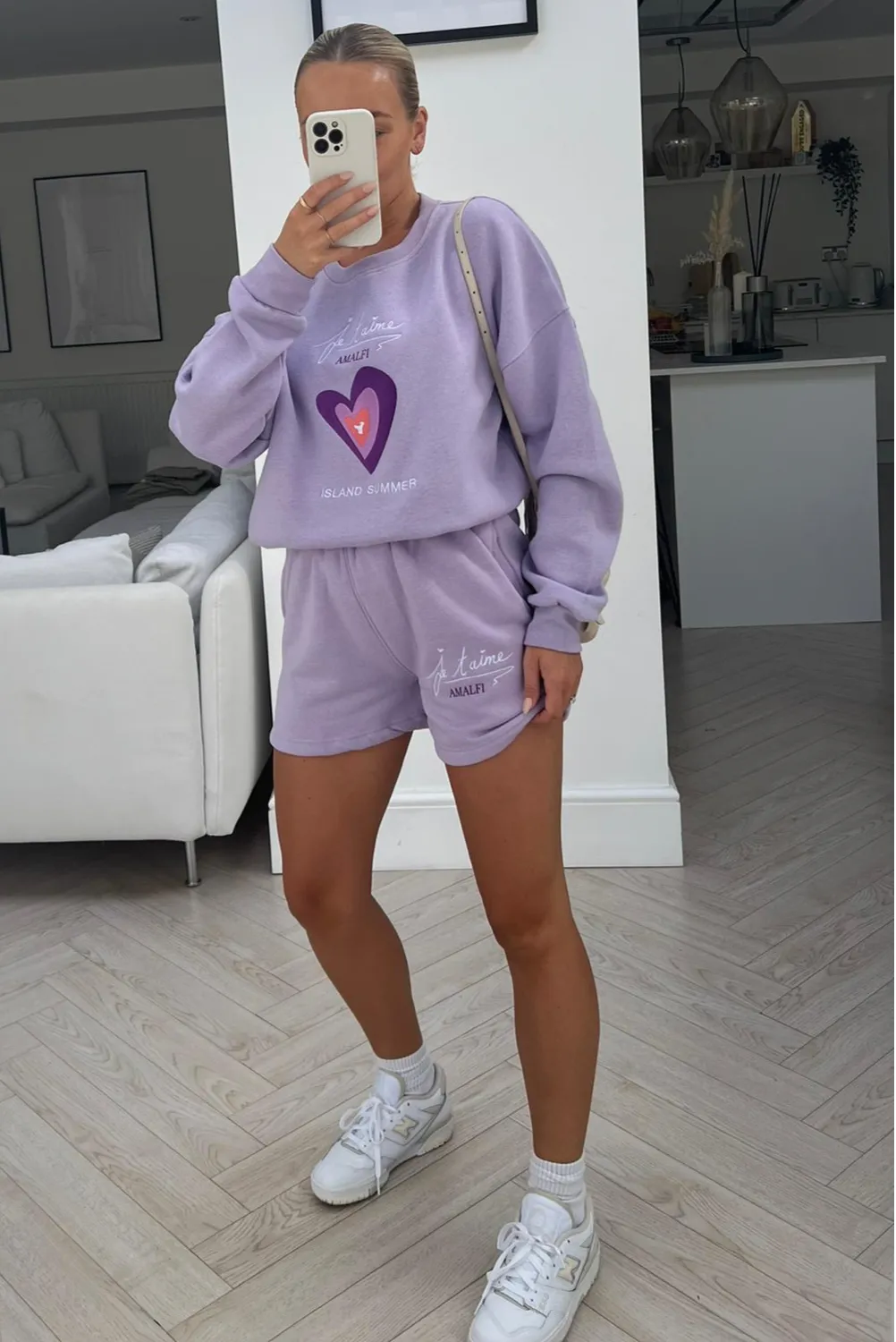 Island summer lilac embroidered sweater short co ord