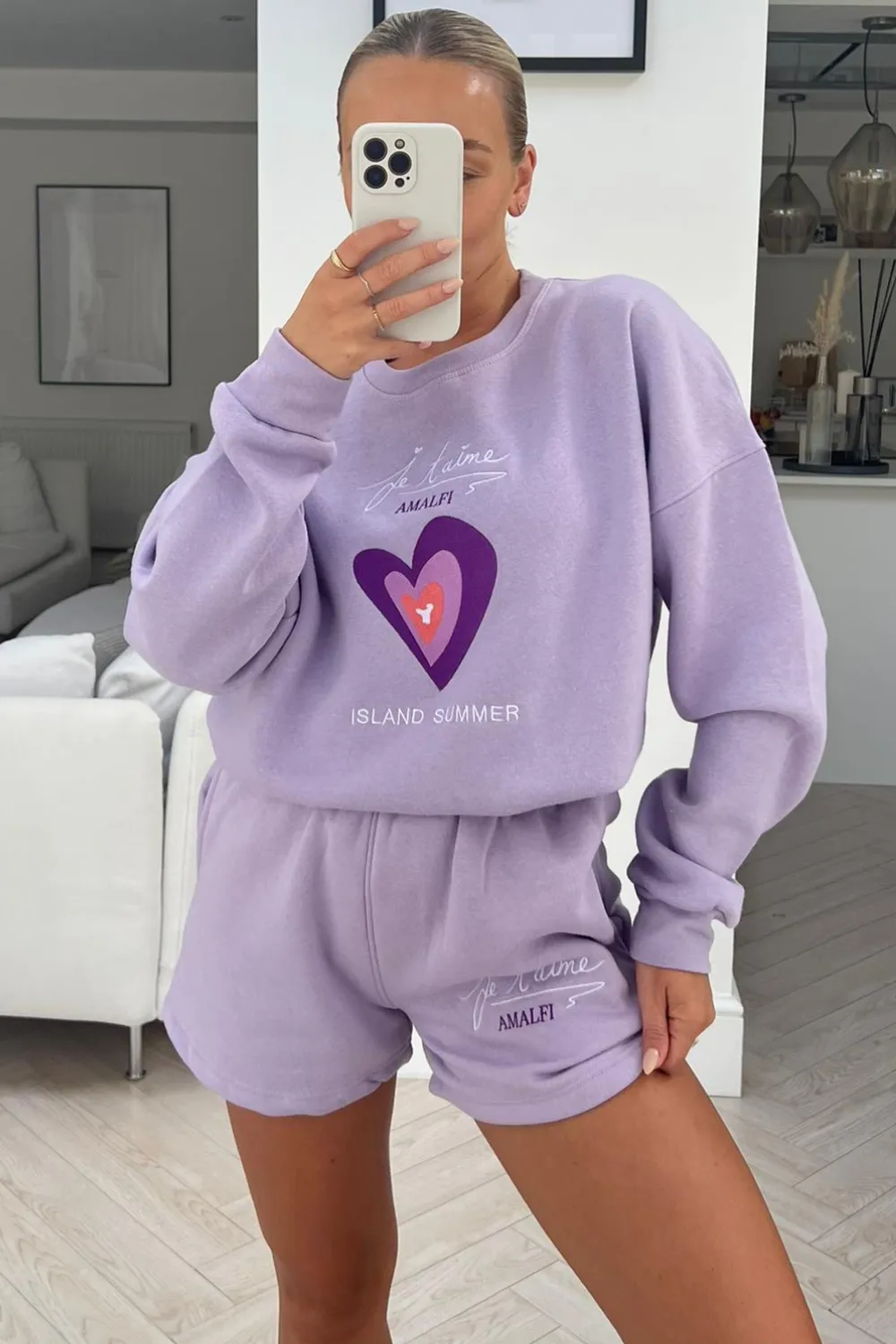 Island summer lilac embroidered sweater short co ord