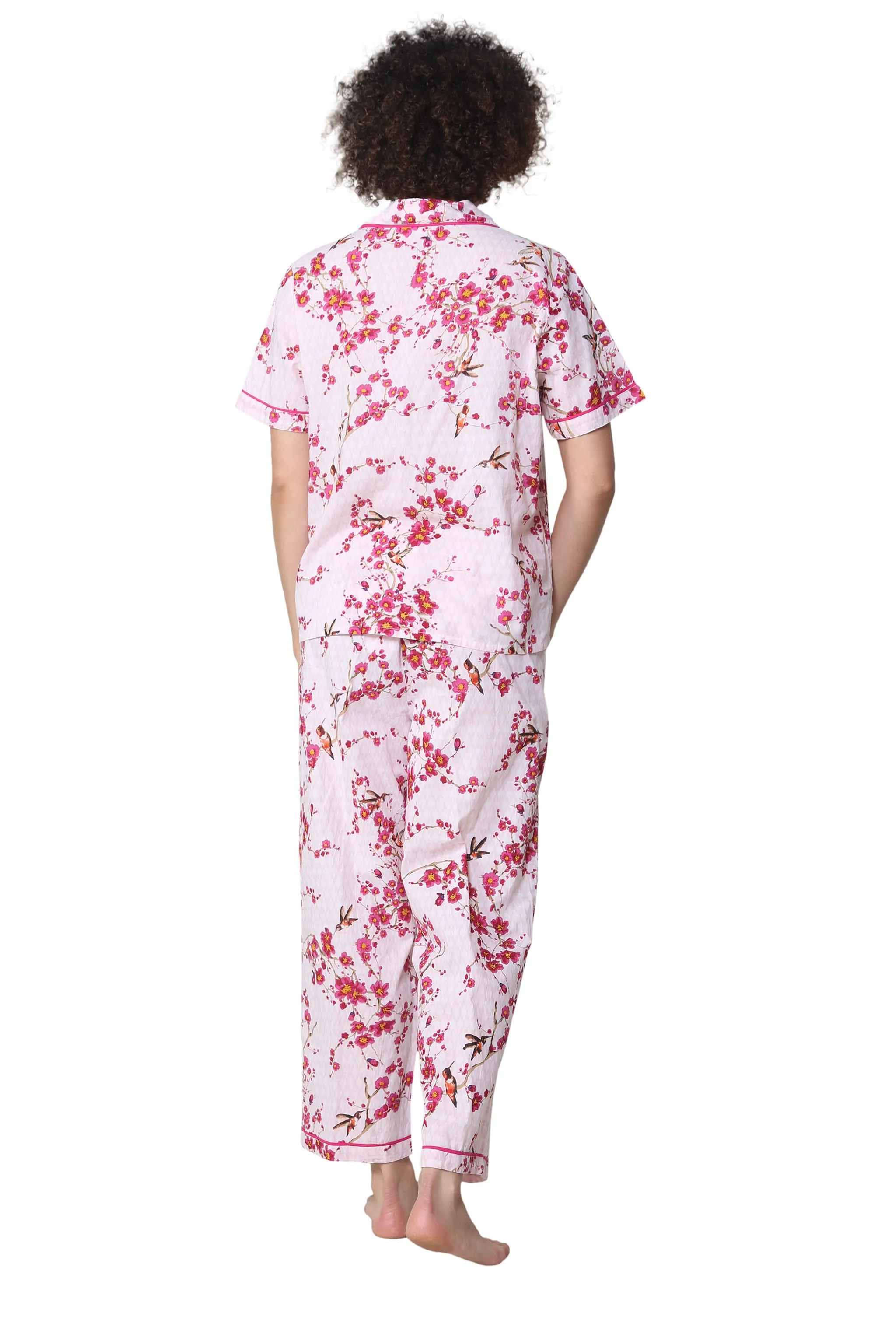 La Cera Cherry Blossom Floral Cotton Pajama Set