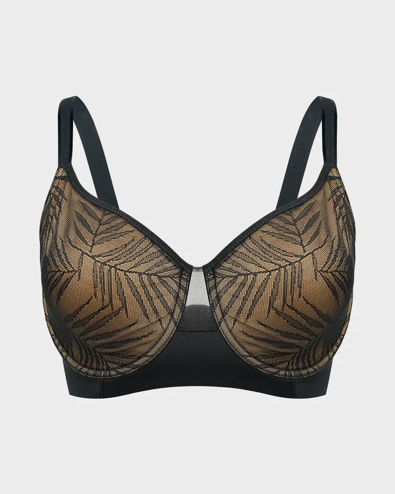 Leaf Pattern Lace Full Coverage Unlined Push Up Bra