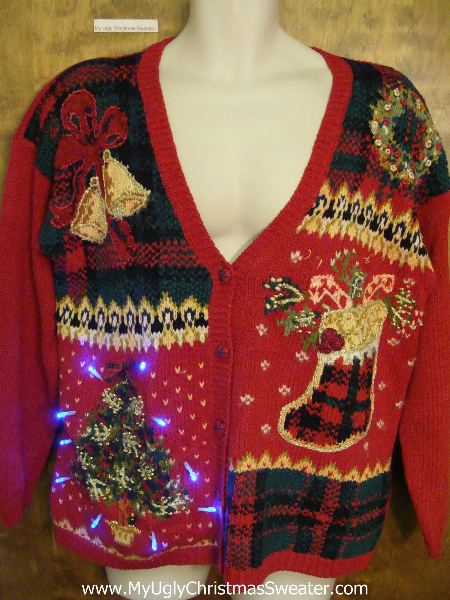 Light Up 80s Ugly Xmas Sweater Cardigan