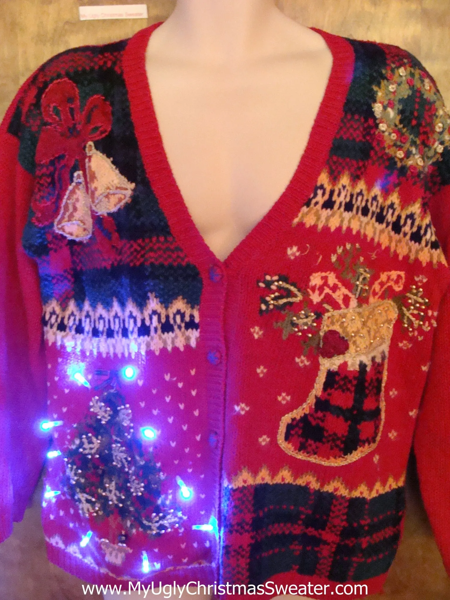 Light Up 80s Ugly Xmas Sweater Cardigan