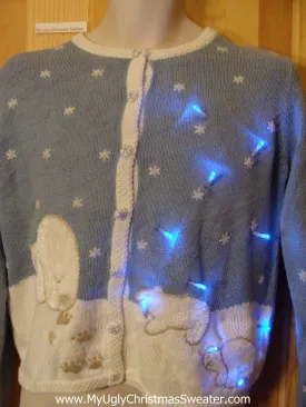 Light Up Baby Blue Ugly Xmas Sweater with Polar Bears