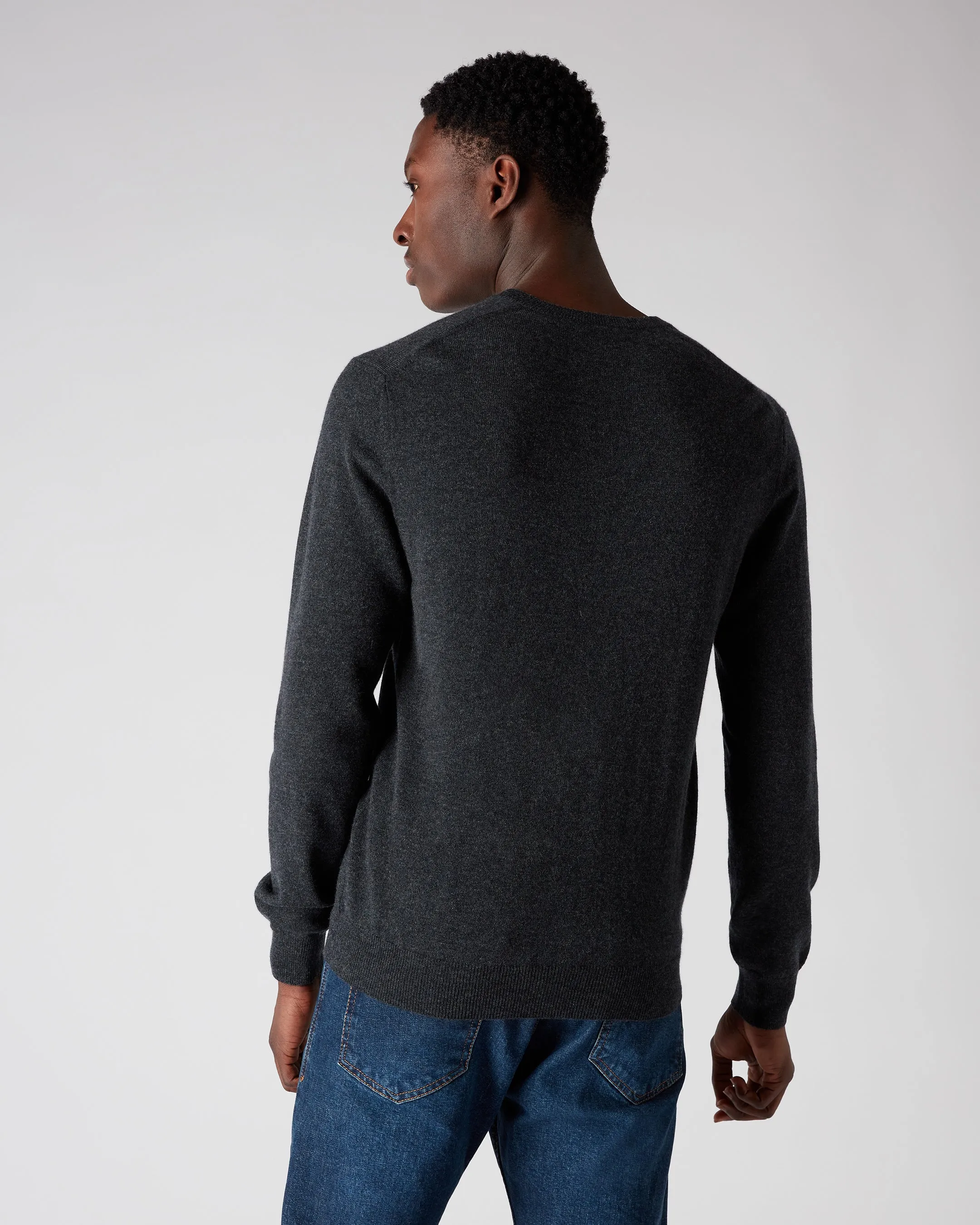 Men's Burlington V Neck Cashmere Jumper Dark Charcoal Grey