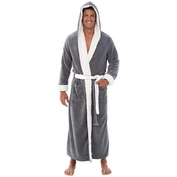 Men's Plus Size Extra Long Bathrobe Long Sleeve Nightgown