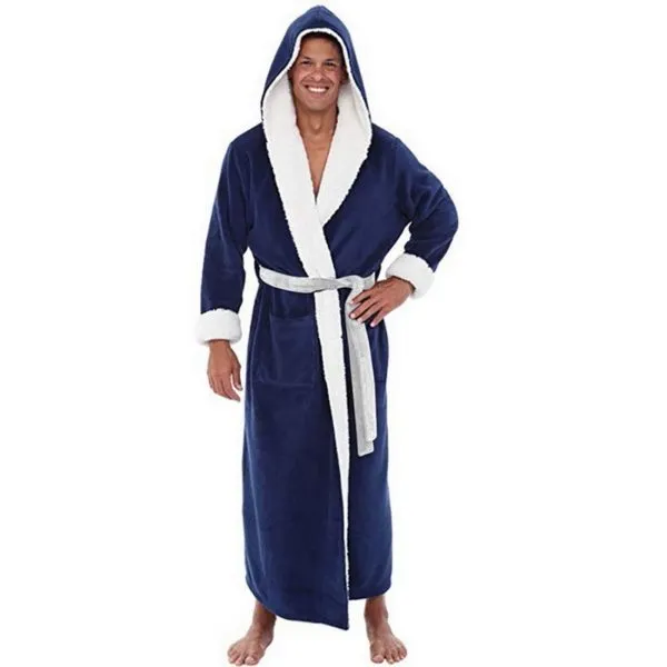 Men's Plus Size Extra Long Bathrobe Long Sleeve Nightgown