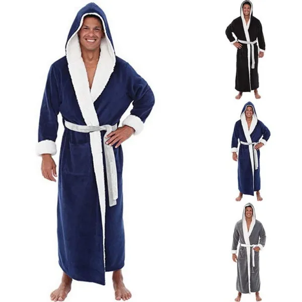 Men's Plus Size Extra Long Bathrobe Long Sleeve Nightgown