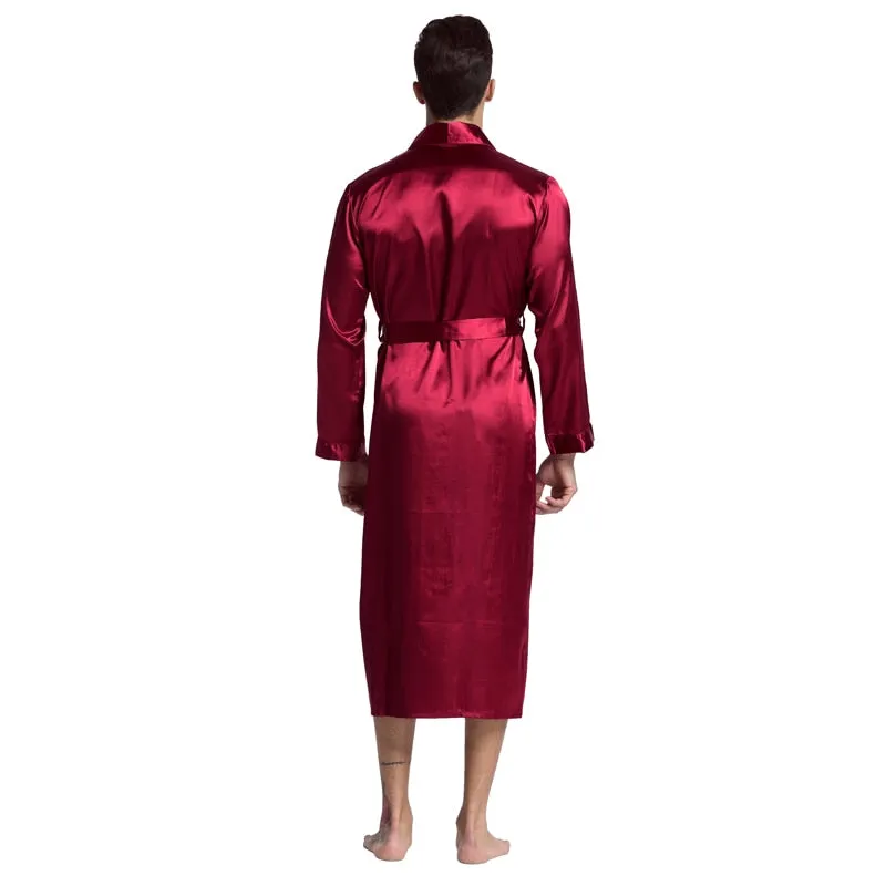 Men'S Silk Satin Bathrobe Robe Long Solid Pajamas