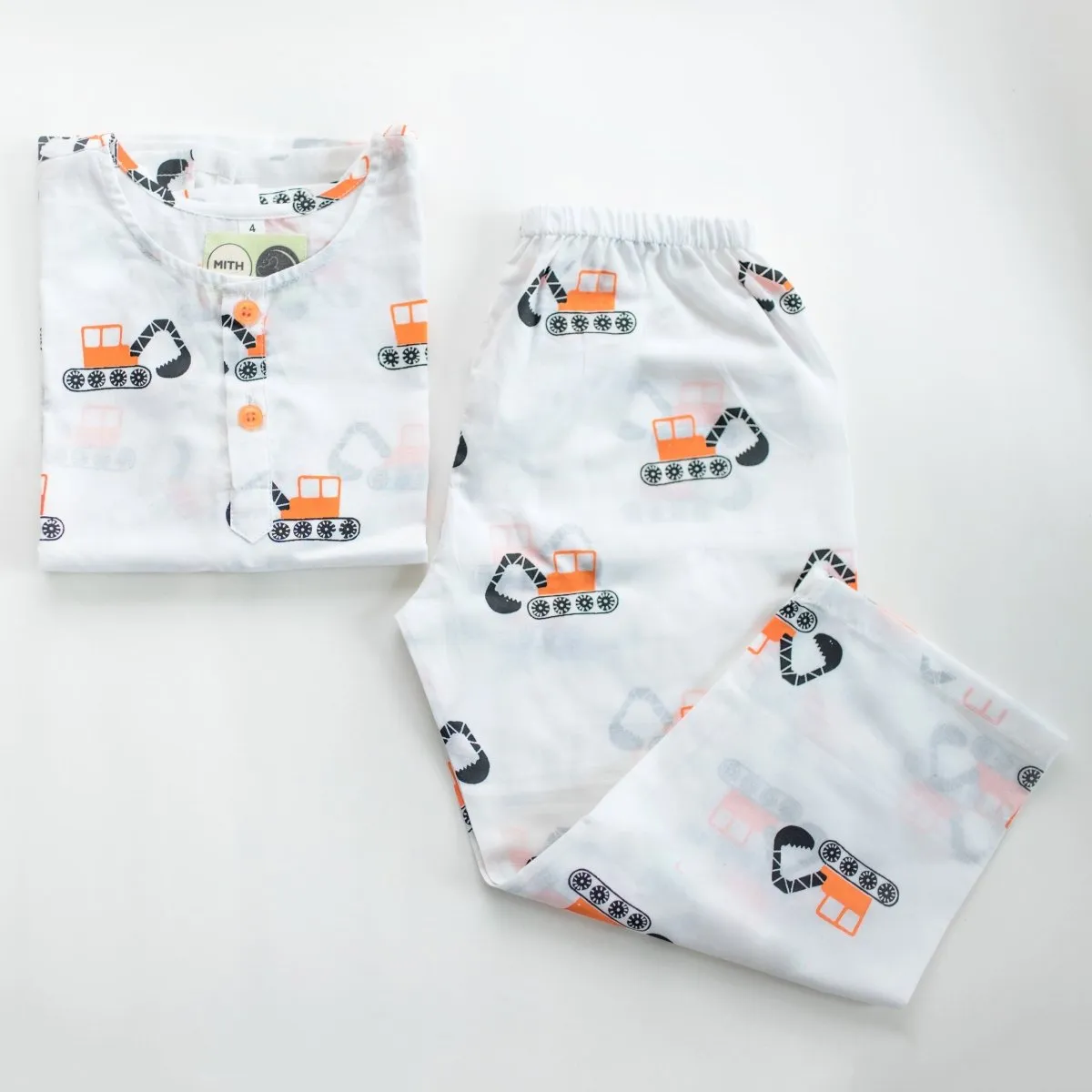 Mighty Bulldozer- Unisex Kids Cotton Nightwear