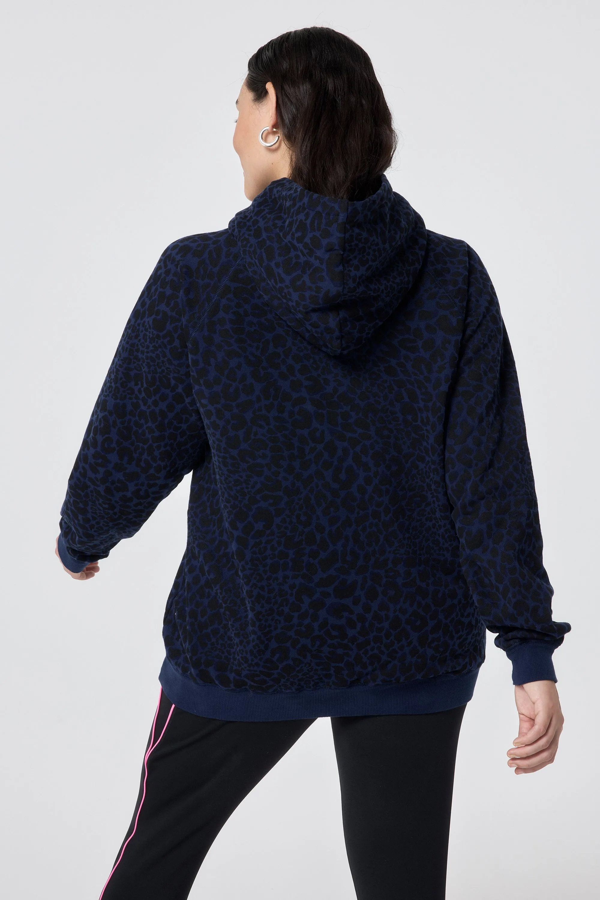 Navy with Black Rock and Roll Leopard Hoodie