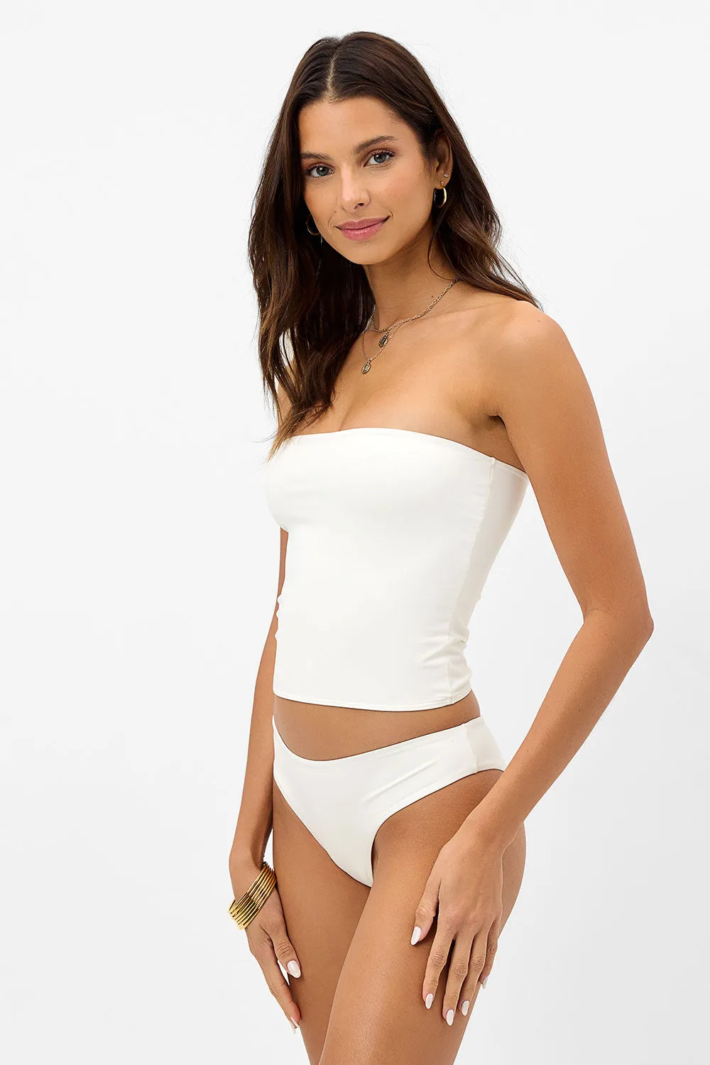 Peace Strapless Bikini Top - White