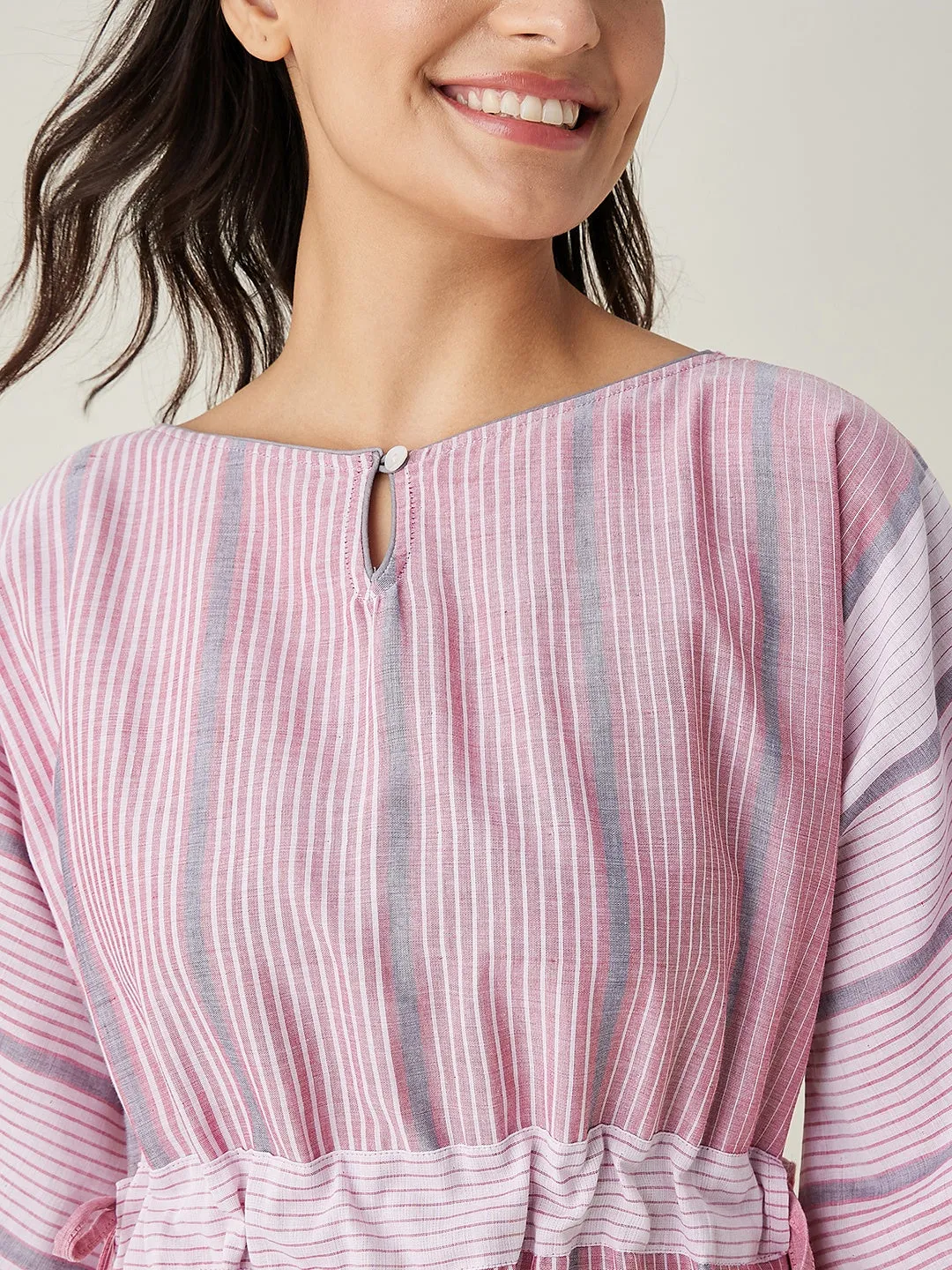 Pink and Grey Striped Nightdress