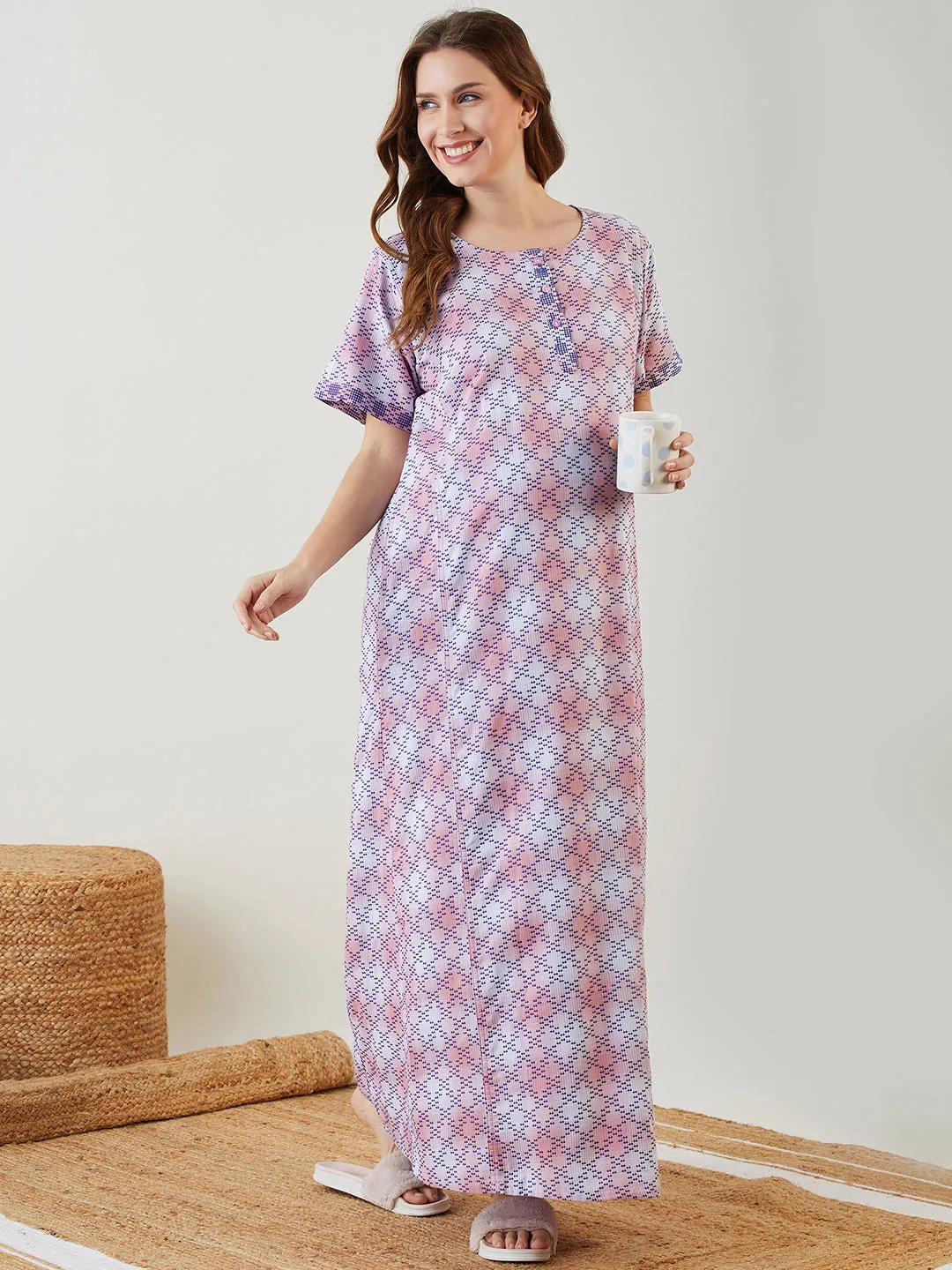 Pink Tie Dye Textured Maternity Nightdress