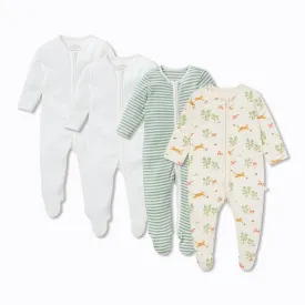 Rainforest Clever Zip Baby Pajamas 4 Pack