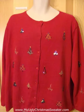 Red Ugly Christmas Sweater Jumper with Bling Trees