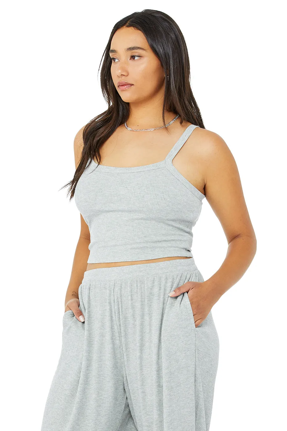 Ribbed Crop Whisper Bra Tank - Athletic Heather Grey