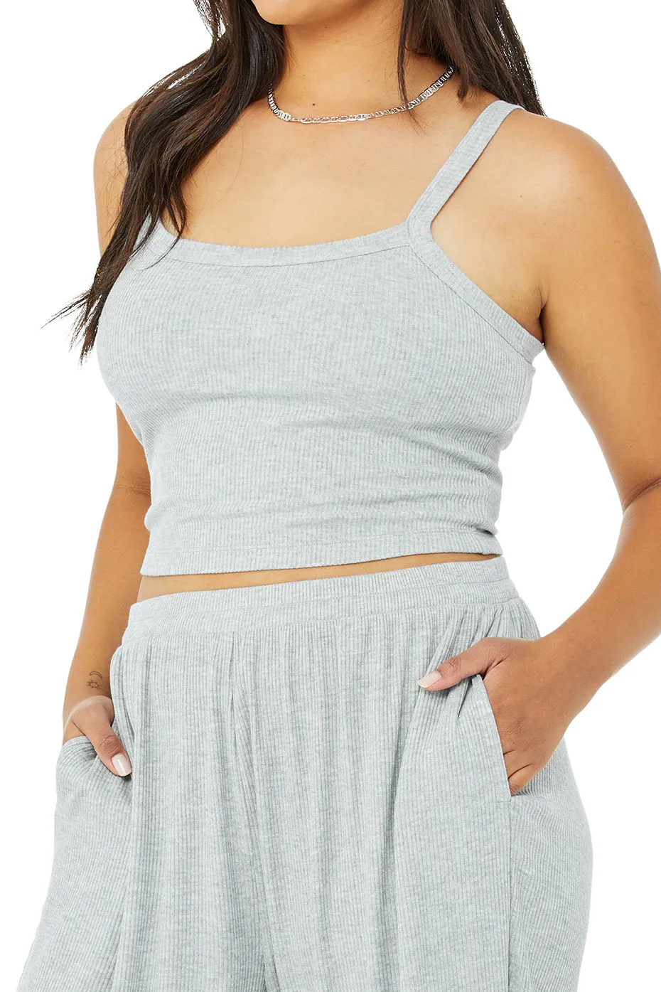 Ribbed Crop Whisper Bra Tank - Athletic Heather Grey